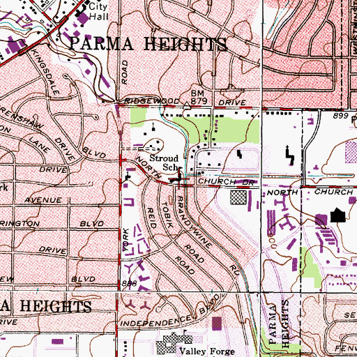 Topographic Map of Stroud School, OH