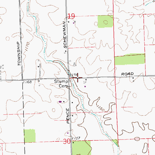 Topographic Map of Stump Cemetery, OH