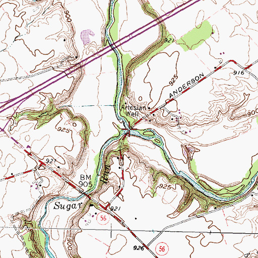 Topographic Map of Sugar Run, OH