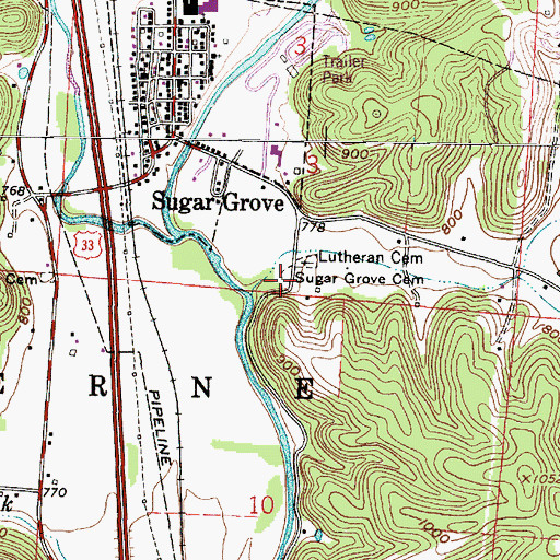 Topographic Map of Sugar Grove Cemetery, OH