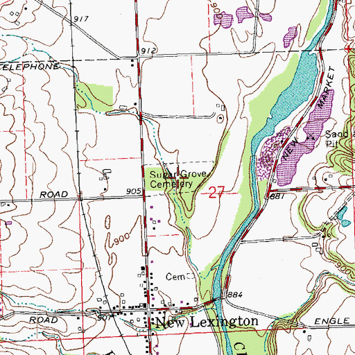 Topographic Map of Sugar Grove Cemetery, OH