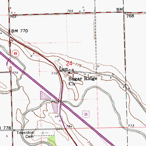 Topographic Map of Sugar Ridge Church, OH