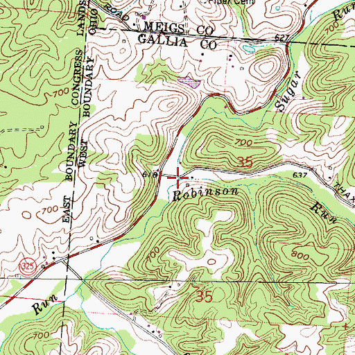 Topographic Map of Sugar Run, OH