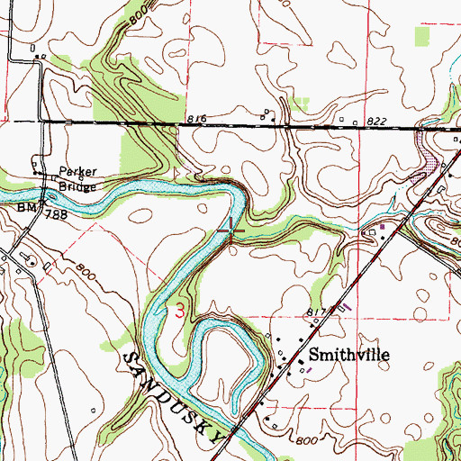 Topographic Map of Sugar Run, OH