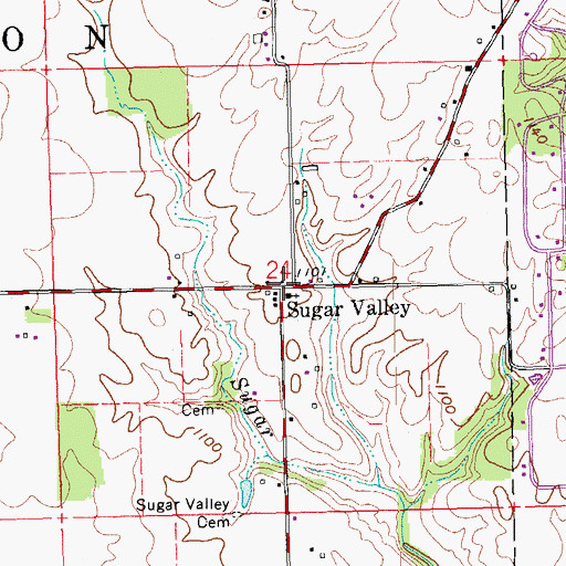 Topographic Map of Sugar Valley, OH