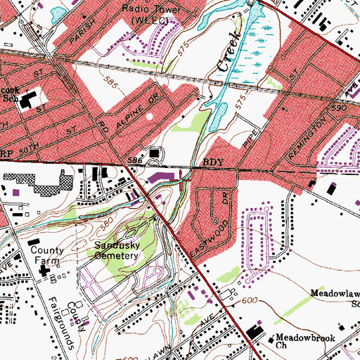 Topographic Map of Sulphur Brook, OH