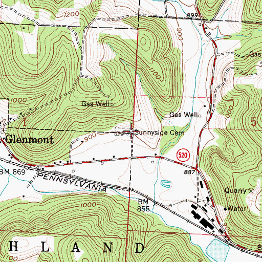 Topographic Map of Sunnyside Cemetery, OH