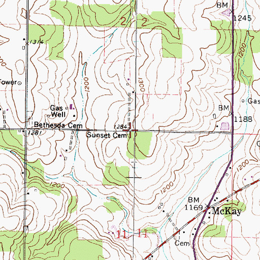 Topographic Map of Sunset Cemetery, OH