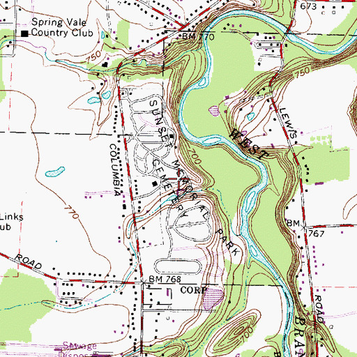 Topographic Map of Sunset Memorial Park Cemetery, OH