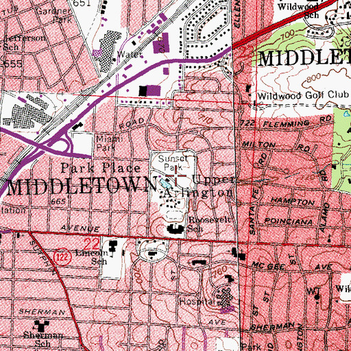 Topographic Map of Sunset Park, OH