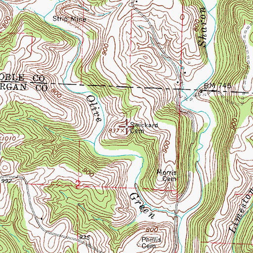 Topographic Map of Swickard Cemetery, OH