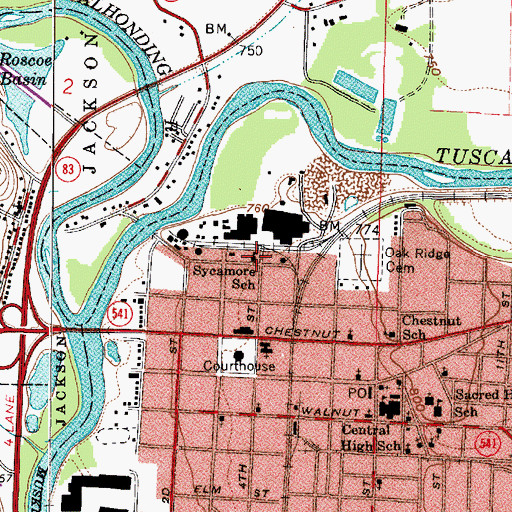 Topographic Map of Sycamore School, OH