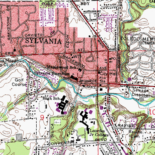 Topographic Map of Sylvania Burnham High School, OH
