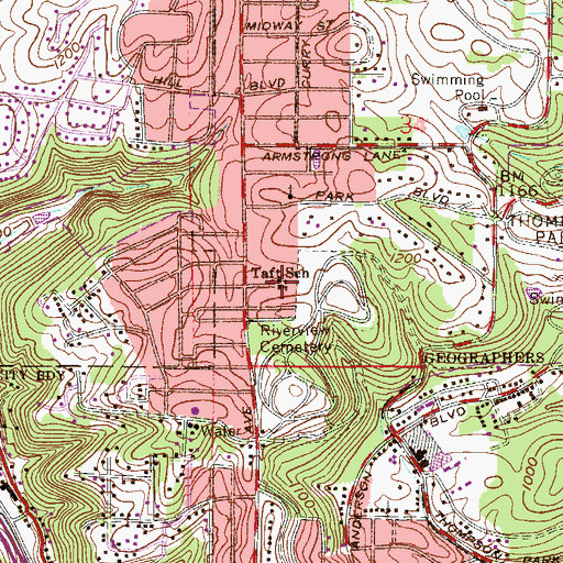 Topographic Map of Taft School, OH