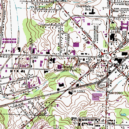 Topographic Map of Tallmadge Memorial Park, OH