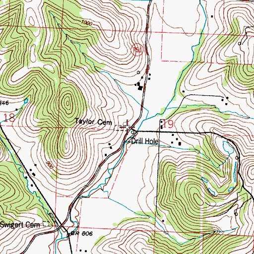 Topographic Map of Taylor Cemetery, OH