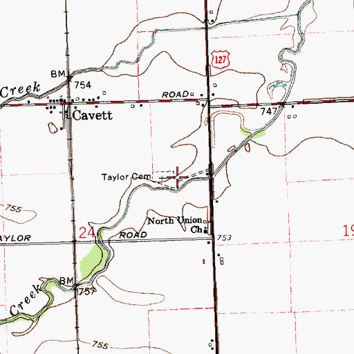 Topographic Map of Taylor Cemetery, OH