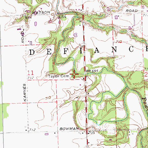 Topographic Map of Taylor Cemetery, OH