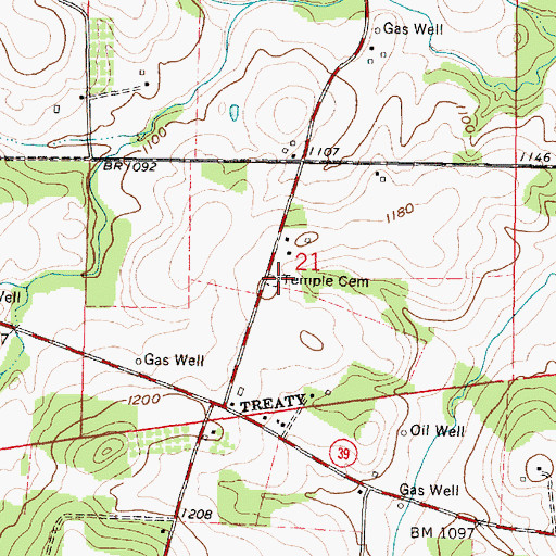 Topographic Map of Temple Cemetery, OH