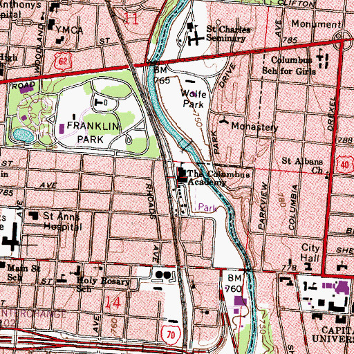 Topographic Map of The Columbus Academy, OH