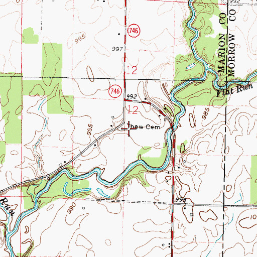 Topographic Map of Thew Cemetery, OH