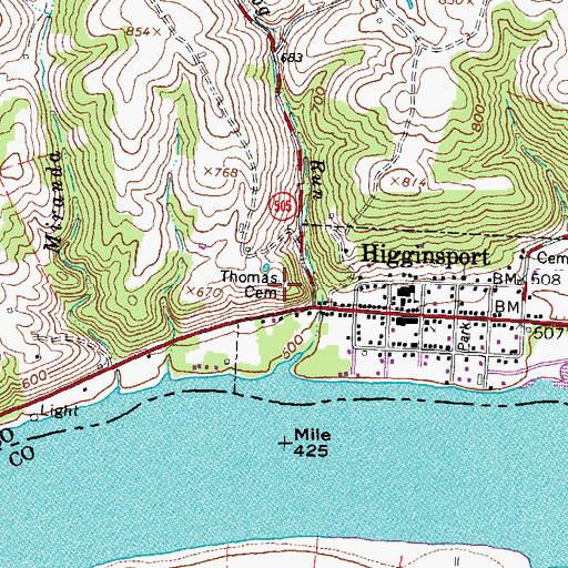 Topographic Map of Thomas Cemetery, OH