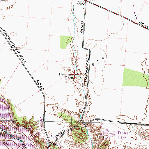 Topographic Map of Thomas Cemetery, OH