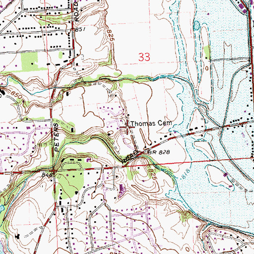 Topographic Map of Thomas Cemetery, OH