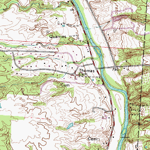Topographic Map of Thomas Cemetery, OH