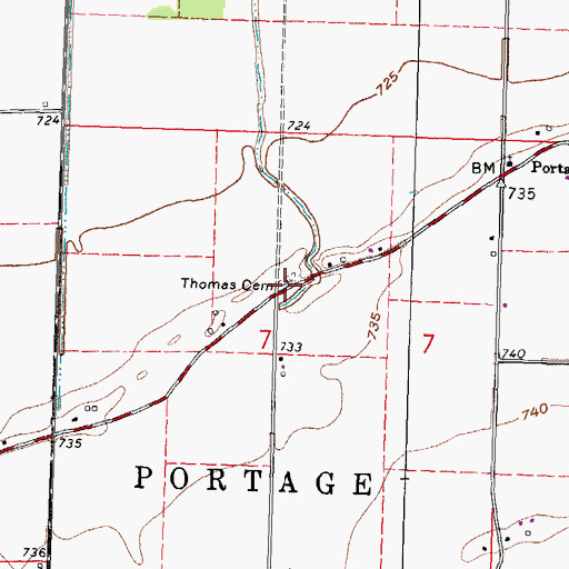 Topographic Map of Thomas Cemetery, OH