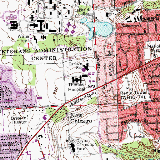 Topographic Map of Thomas Hospital, OH