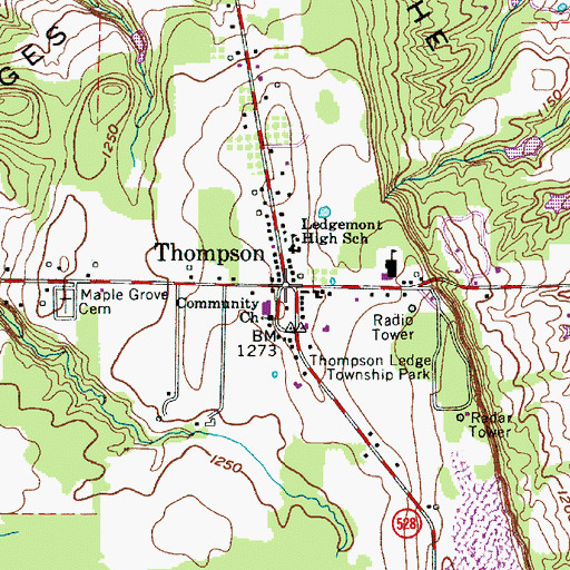 Topographic Map of Thompson, OH