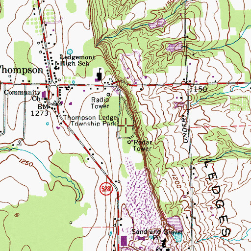 Topographic Map of Thompson Ledge Township Park, OH