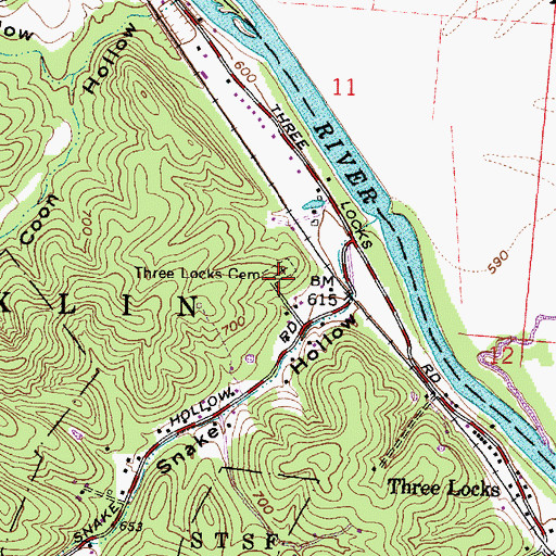 Topographic Map of Three Locks Cemetery, OH