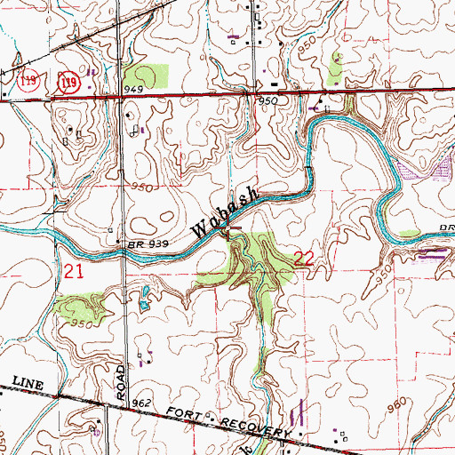 Topographic Map of Threemile Creek, OH