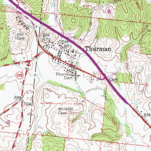 Topographic Map of Thurman Cemetery, OH