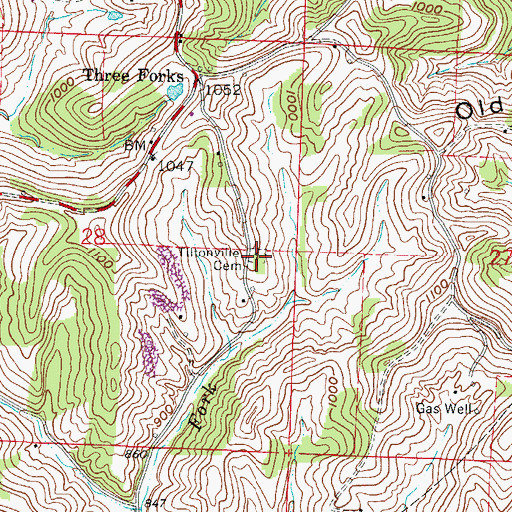 Topographic Map of Tiltonville Cemetery, OH