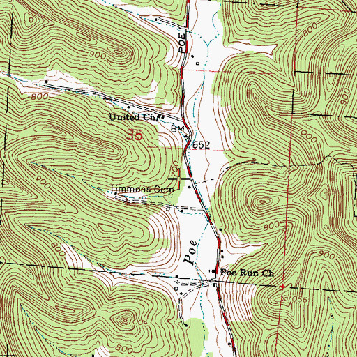 Topographic Map of Timmons Cemetery, OH
