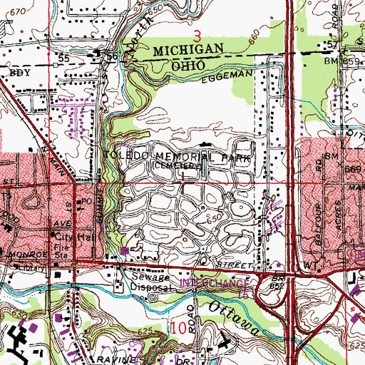 Topographic Map of Toledo Memorial Park Cemetery, OH