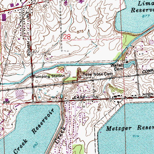 Topographic Map of Tony Nose Cemetery, OH