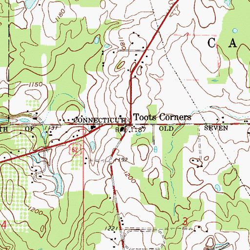 Topographic Map of Toots Corners, OH