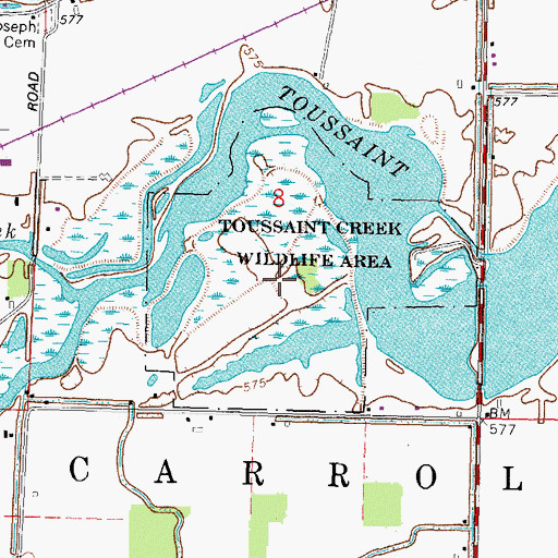 Topographic Map of Toussaint Creek Wildlife Area, OH