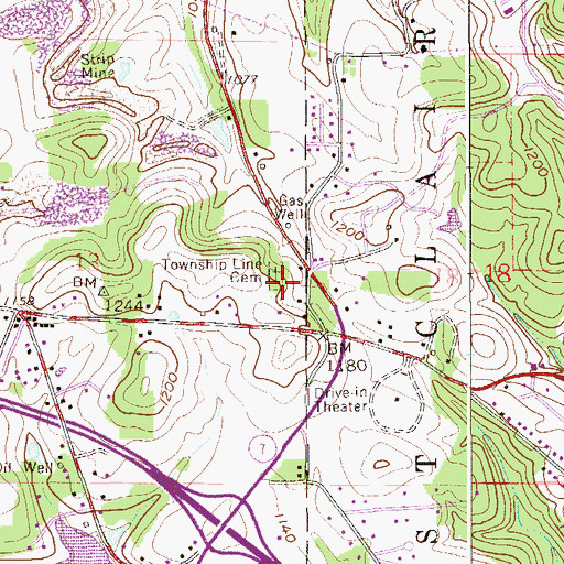 Topographic Map of Township Line Cemetery, OH
