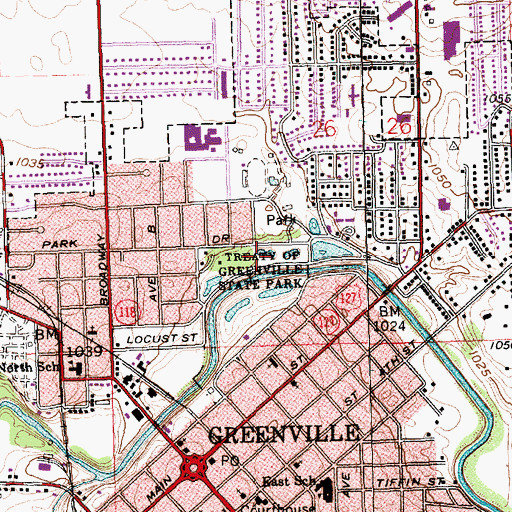 Topographic Map of Treaty of Greenville State Park, OH