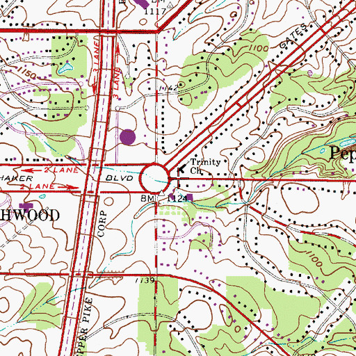 Topographic Map of Trinity Church, OH