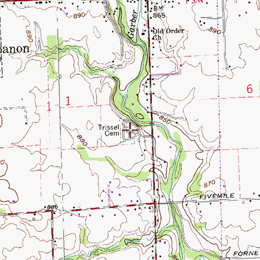 Topographic Map of Trissel Cemetery, OH