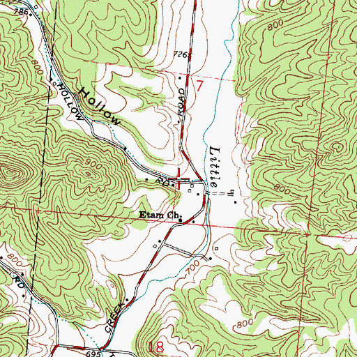 Topographic Map of True Hollow, OH