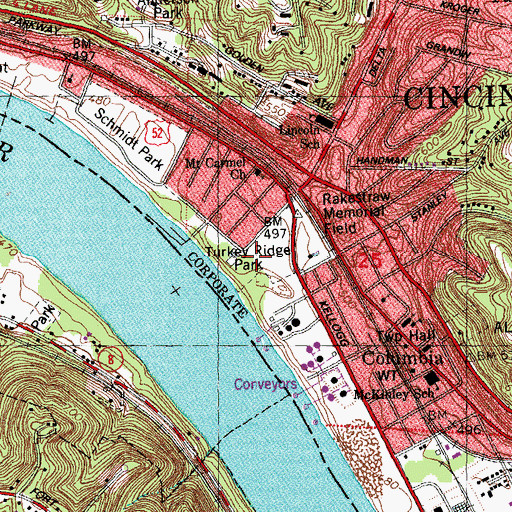 Topographic Map of Turkey Ridge Park, OH