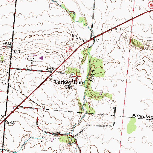 Topographic Map of Turkey Run Church, OH