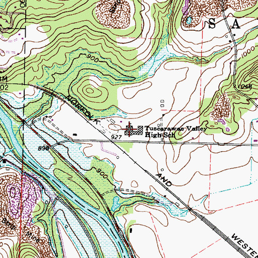 Topographic Map of Tuscarawas Valley High School, OH